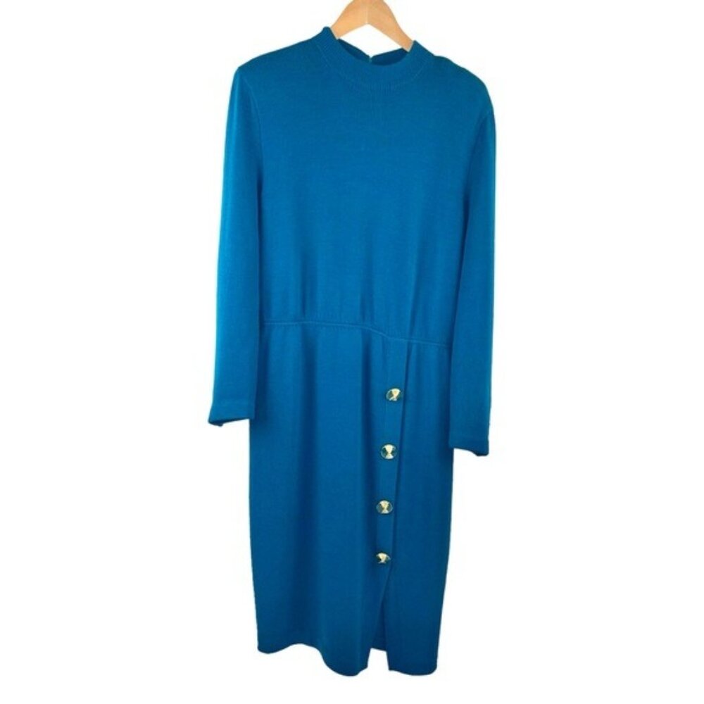 St. John Knit Long Sleeve Midi Dress in Deep Teal